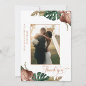 トロピカルグリーン金ゴールド離れブロンズズ結婚ズ サンキューカード (正面)