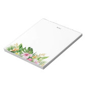 トロピカルグリーン離れオレンジピンクの花カスタム ノートパッド (回転)