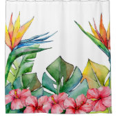 トロピカルグリーン離れズピンクハイビスカスハワイ シャワーカーテン (正面)