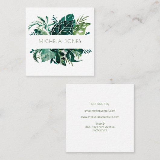 トロピカルグリーン離れデザイナー スクエア名刺 (正面/裏面)