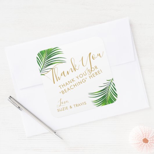 トロピカルグリーン離れパームサンキュー スクエアシール (封筒)