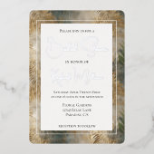 トロピカルグリーン離れ金ゴールドブライダルシャワー 箔招待状 (正面)