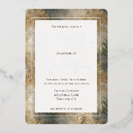 トロピカルグリーン離れ金ゴールドブライダルシャワー 箔招待状