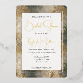 トロピカルグリーン離れ金ゴールドブライダルシャワー 箔招待状 (正面)