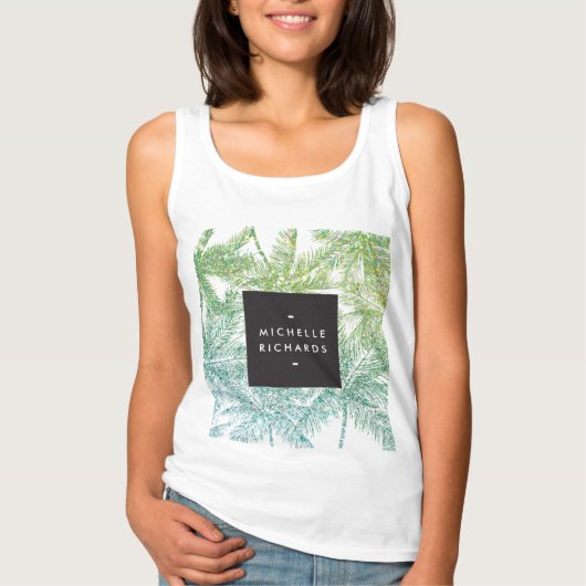 トロピカルグリーン/アクアグリッターパームズ Tシャツ (正面)