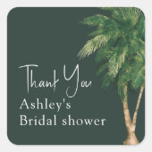 トロピカルグリーン システム手書き ヤシの木 ウェディング ありがとう スクエアシール (正面)