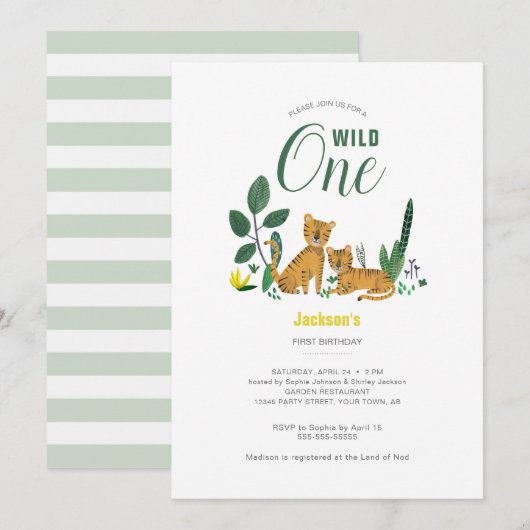 トロピカルグリーン ジャングルボーイ タイガー アニマル ストライプ 招待状 (正面/裏面)
