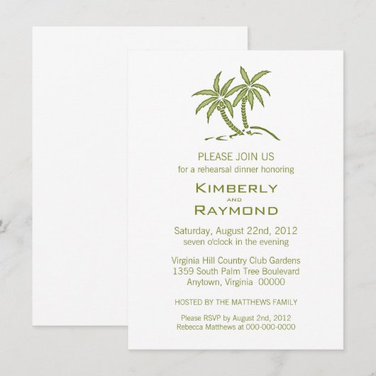 トロピカルグリーン ツインパームツリー リハーサルディナー 招待状 (正面/裏面)