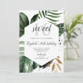 トロピカルグリーン ネイビー パームリーフ スイート16 招待状 (スタンド正面)