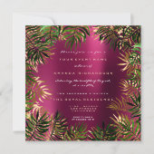 トロピカルグリーン パームリーフ フレーム ラズベリー ピンク ゴールド 招待状 (正面)