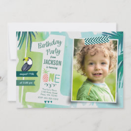 トロピカルグリーン&ブルージャングルウォーターカラーボーイ 招待状