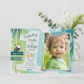 トロピカルグリーン&ブルージャングルウォーターカラーボーイ 招待状 (スタンド正面)