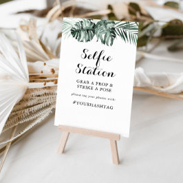 トロピカルグリーン 白い花のセルフィーステーション看板 ポスター