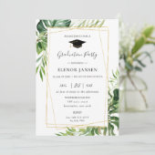 トロピカルグリーン 葉っぱ ゴールド ジオメトリック 卒業式 招待状 (スタンド正面)