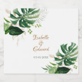 トロピカルグリーン&金ゴールドモンステ葉ラ リキュールボトルラベル (シングルラベル)