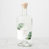 トロピカルグリーン&金ゴールドモンステ葉ラ リキュールボトルラベル (正面)