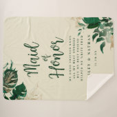 トロピカルグリーン&金ゴールドリーフメイド・オブ・オーナー(花嫁付き添い人)引用文 シェルパブランケット (正面(横))