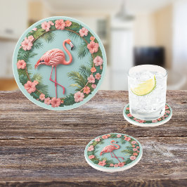 トロピカルグレースバランスフラミンゴラウンドサンドストーン コースター