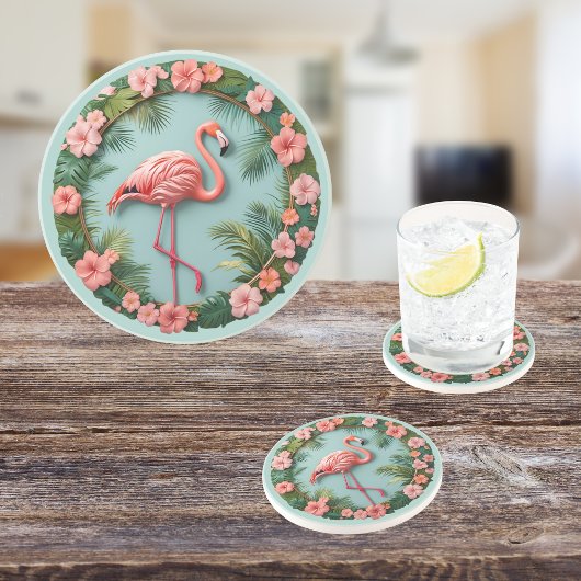 トロピカルグレースバランスフラミンゴラウンドサンドストーン コースター