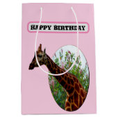 「トロピカルグレース：ハイビスカスのキリンのポップアウトアート ミディアムペーパーバッグ (正面)