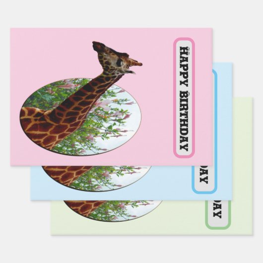 「トロピカルグレース：ハイビスカスのキリンのポップアウトアート ラッピングペーパーシート (セット)