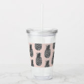 トロピカルグレー&ピンクパイナップルシームレスパターン アクリルタンブラー (正面)
