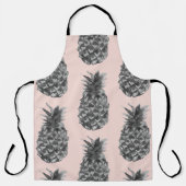 トロピカルグレー&ピンクパイナップルシームレスパターン エプロン (正面)