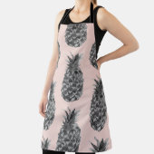 トロピカルグレー&ピンクパイナップルシームレスパターン エプロン (インサイチュ)