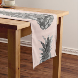 トロピカルグレー&ピンクパイナップルシームレスパターン ショートテーブルランナー