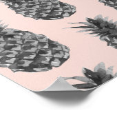 トロピカルグレー&ピンクパイナップルシームレスパターン ポスター (角)