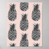 トロピカルグレー&ピンクパイナップルシームレスパターン ポスター (正面)