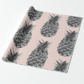 トロピカルグレー&ピンクパイナップルシームレスパターン ラッピングペーパー (アンロールド)