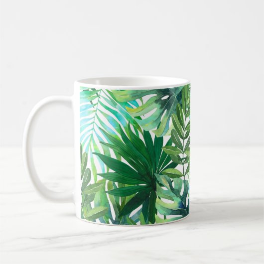 トロピカルグ葉リーン、水彩シームレス。 コーヒーマグカップ (左)