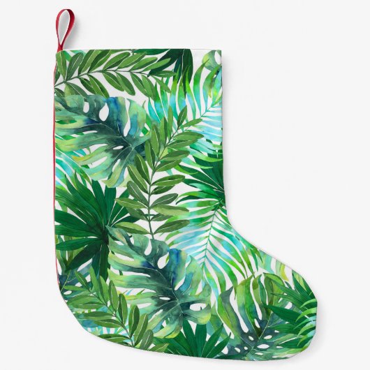 トロピカルグ葉リーン、水彩シームレス。 スモールクリスマスストッキング (正面)