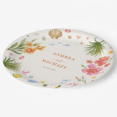 トロピカルコケットシーシェル弓パームツリー結婚ズ ペーパープレート (アングル)