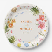 トロピカルコケットシーシェル弓パームツリー結婚ズ ペーパープレート (正面)