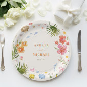 トロピカルコケットシーシェル弓パームツリー結婚ズ ペーパープレート