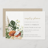 トロピカルココナッツオーキッドパームカップルシャワー招待状 サンキューカード (正面/裏面)