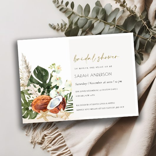 トロピカルココナッツオーランズパームブライダルシャワー招待状 サンキューカード