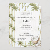 トロピカルココナッツフラワーパームツリーズ誕生日 招待状 (正面/裏面)