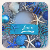 トロピカルコースタルシーシェルホリデークリスマス スクエアペーパーコースター (正面)