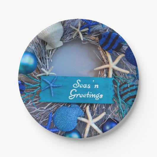 トロピカルコースタルシーシェルホリデークリスマス ペーパープレート (正面)