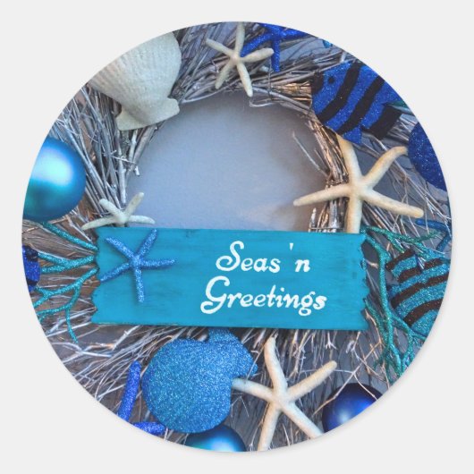トロピカルコースタルシーシェルホリデークリスマス ラウンドシール (正面)
