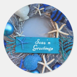 トロピカルコースタルシーシェルホリデークリスマス ラウンドシール