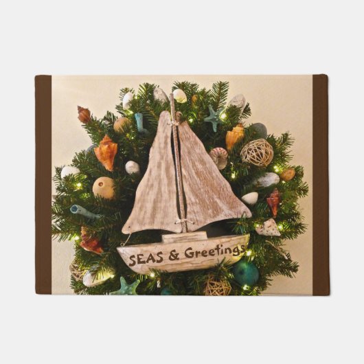 トロピカルコースタルシーズ&グリーティングビーチクリスマス ドアマット (正面)