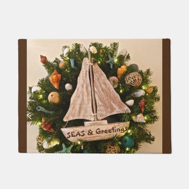 トロピカルコースタルシーズ&グリーティングビーチクリスマス ドアマット (正面)