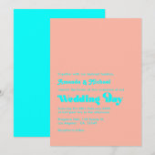 トロピカルコーラルとアクアタイポグラフィーのウェディング 招待状 (正面/裏面)