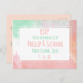 トロピカルコーラルネオミントウォーターカラーウェディングRSV 案内ポストカード (正面/裏面)