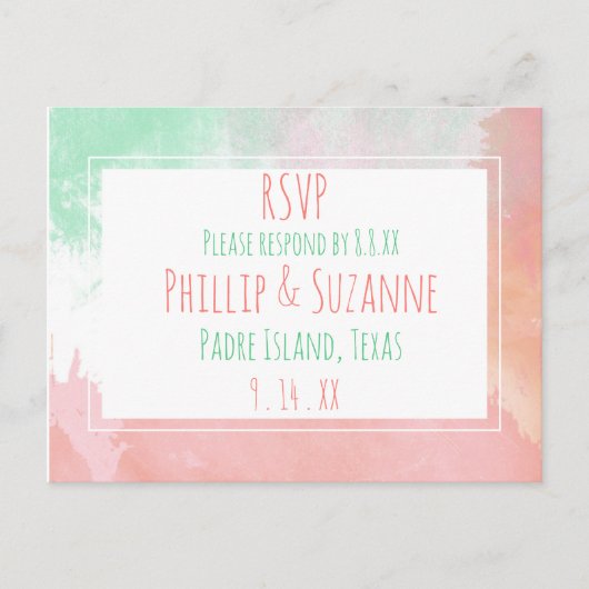トロピカルコーラルネオミントウォーターカラーウェディングRSV 案内ポストカード (正面)