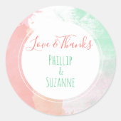 トロピカルコーラルネオミント結婚式の引き出物サンキューユー ラウンドシール (正面)